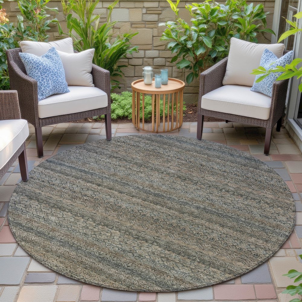 Machine Washable Indoor/Outdoor Chantille ACN2105 Chocolate 8' x 8' Round Rug