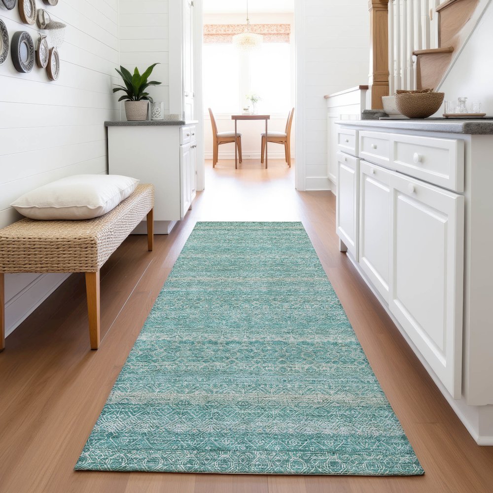 Machine Washable Indoor/Outdoor Chantille ACN2105 Teal 2'3" x 7'6" Runner Rug