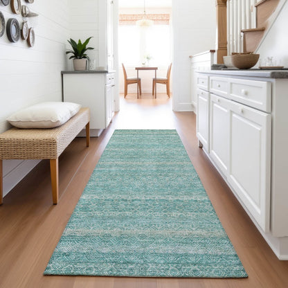 Machine Washable Indoor/Outdoor Chantille ACN2105 Teal 2'3" x 7'6" Runner Rug