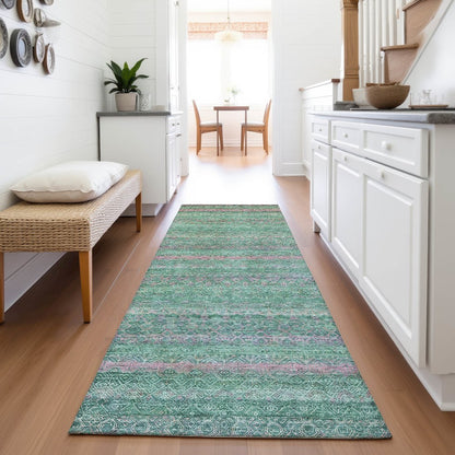 Machine Washable Indoor/Outdoor Chantille ACN2106 Green 2'3" x 7'6" Runner Rug