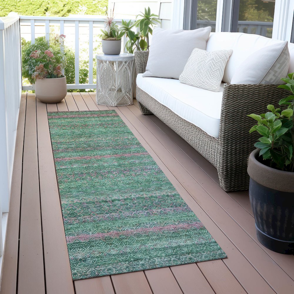 Machine Washable Indoor/Outdoor Chantille ACN2106 Green 2'3" x 7'6" Runner Rug
