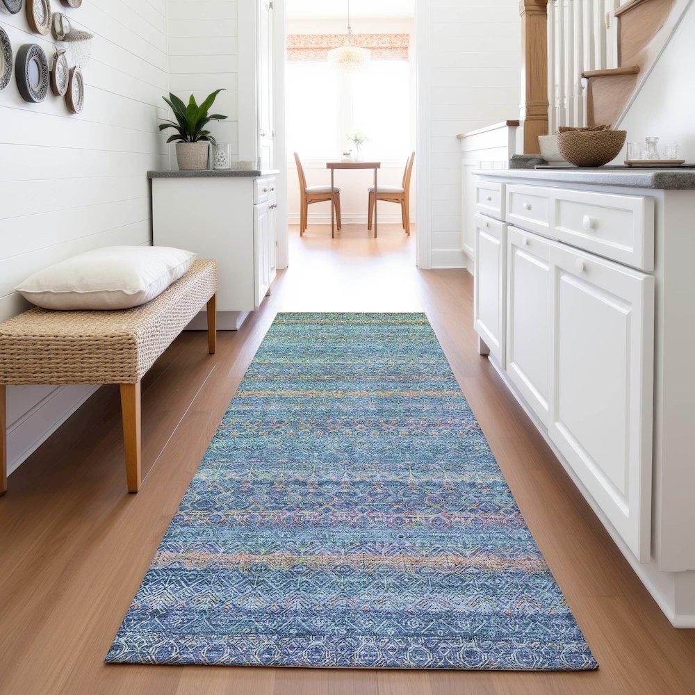 Machine Washable Indoor/Outdoor Chantille ACN2106 Teal 2'3" x 7'6" Runner Rug