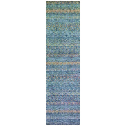 Machine Washable Indoor/Outdoor Chantille ACN2106 Teal 2'3" x 7'6" Runner Rug