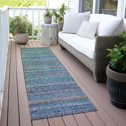 Machine Washable Indoor/Outdoor Chantille ACN2106 Teal 2'3" x 7'6" Runner Rug