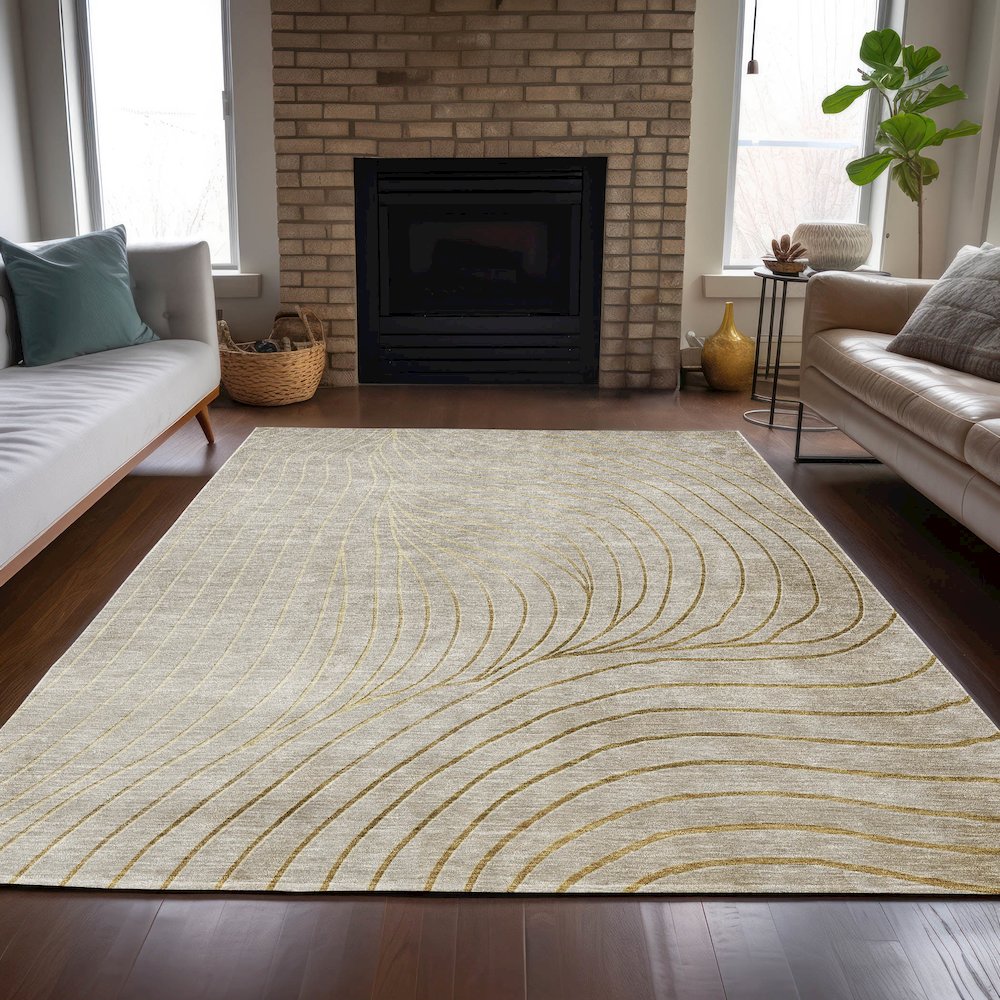 Machine Washable Indoor/Outdoor Chantille ACN2107 Beige 2'6" x 3'10" Rug