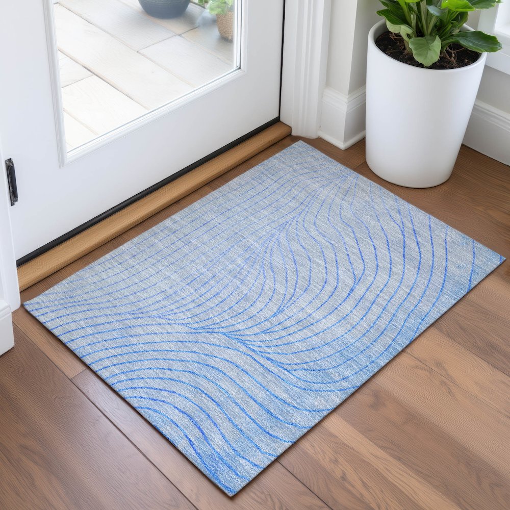 Machine Washable Indoor/Outdoor Chantille ACN2107 Blue 1'8" x 2'6" Rug