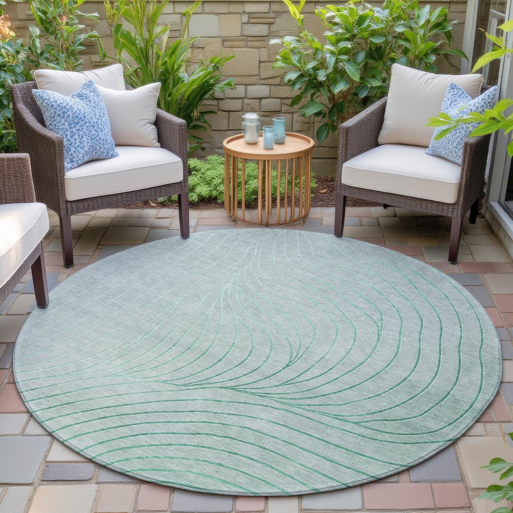 Machine Washable Indoor/Outdoor Chantille ACN2107 Mint 8' x 8' Round Rug