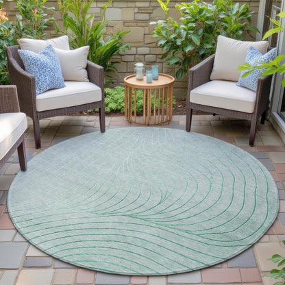 Machine Washable Indoor/Outdoor Chantille ACN2107 Mint 8' x 8' Round Rug