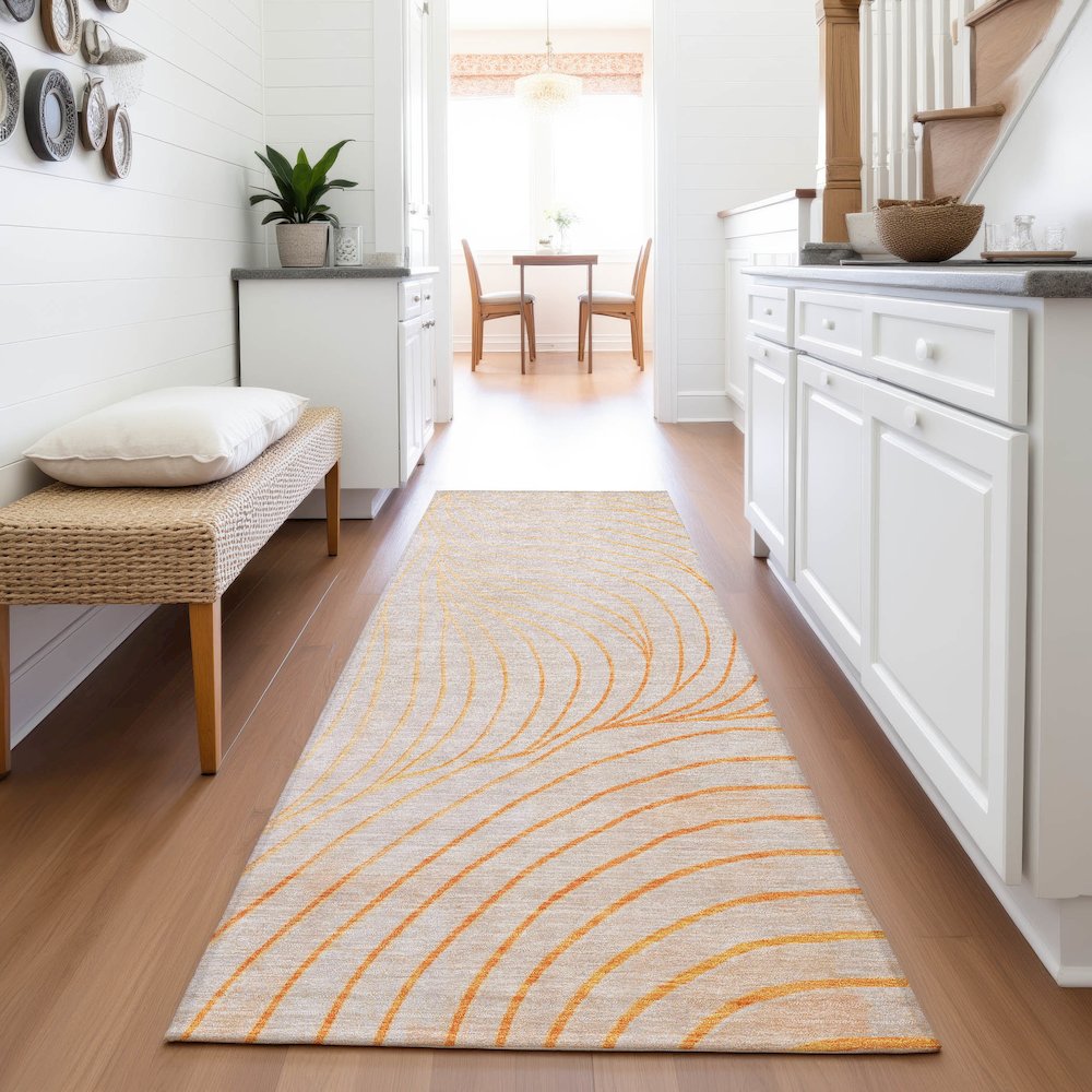 Machine Washable Indoor/Outdoor Chantille ACN2107 Orange 2'3" x 7'6" Runner Rug
