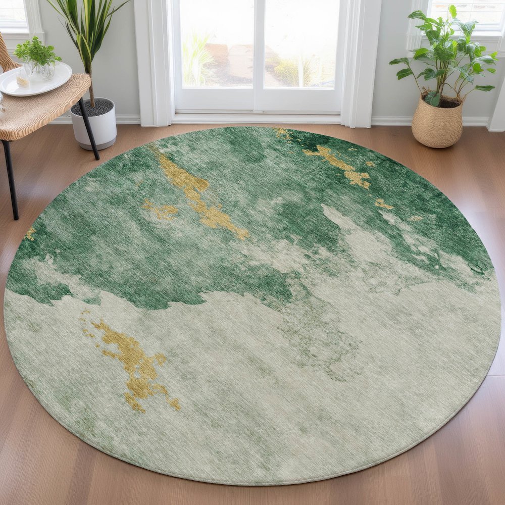Machine Washable Indoor/Outdoor Chantille ACN2108 Emerald 8' x 8' Round Rug