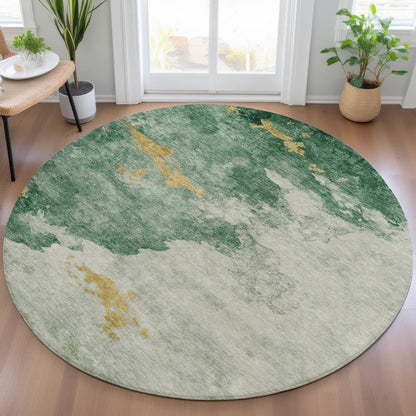 Machine Washable Indoor/Outdoor Chantille ACN2108 Emerald 8' x 8' Round Rug