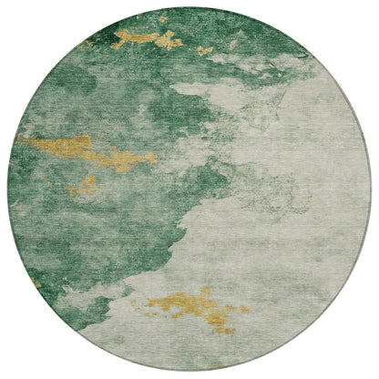 Machine Washable Indoor/Outdoor Chantille ACN2108 Emerald 8' x 8' Round Rug