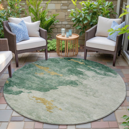 Machine Washable Indoor/Outdoor Chantille ACN2108 Emerald 8' x 8' Round Rug