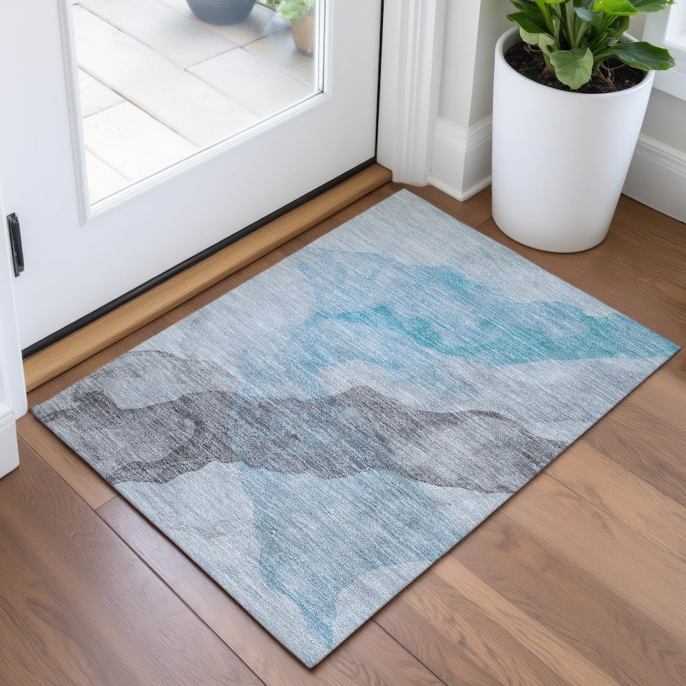 Machine Washable Indoor/Outdoor Chantille ACN2109 Teal 1'8" x 2'6" Rug