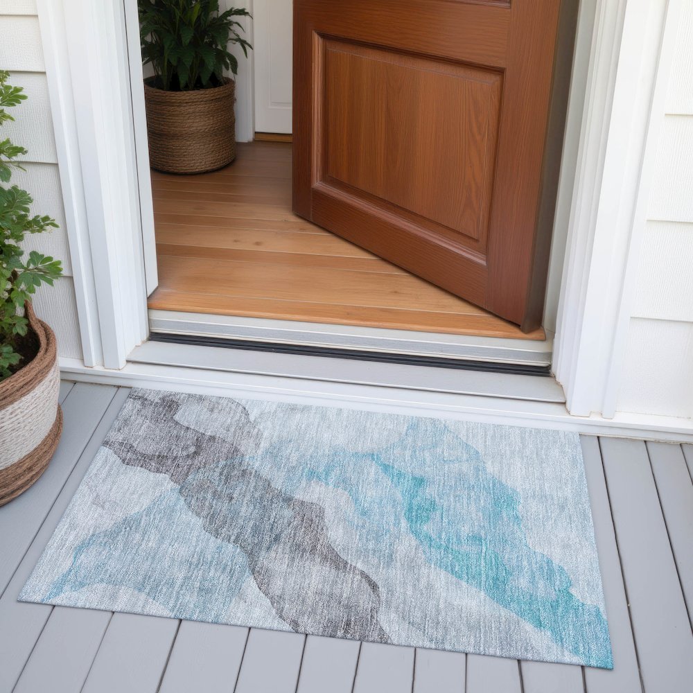 Machine Washable Indoor/Outdoor Chantille ACN2109 Teal 1'8" x 2'6" Rug