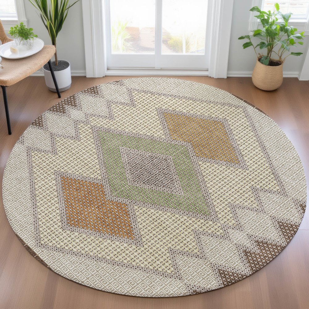 Machine Washable Indoor/Outdoor Chantille ACN2111 Brown 8' x 8' Round Rug