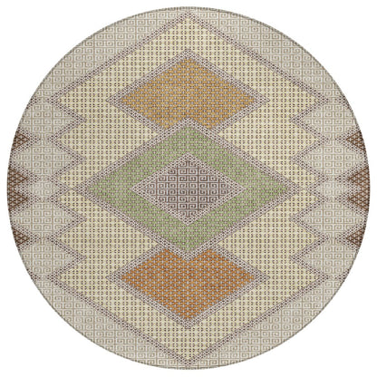 Machine Washable Indoor/Outdoor Chantille ACN2111 Brown 8' x 8' Round Rug
