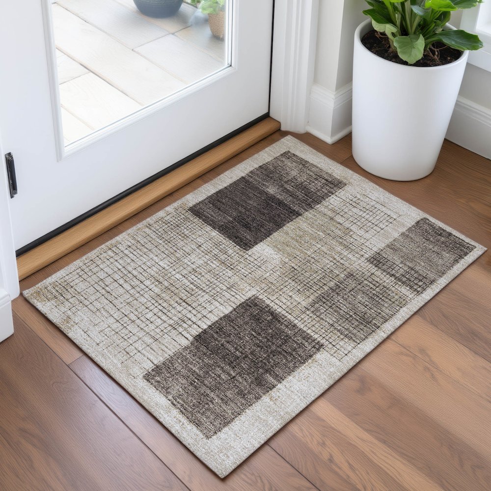 Machine Washable Indoor/Outdoor Chantille ACN2112 Brown 1'8" x 2'6" Rug