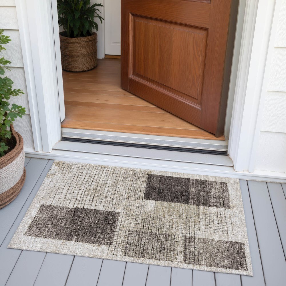 Machine Washable Indoor/Outdoor Chantille ACN2112 Brown 1'8" x 2'6" Rug