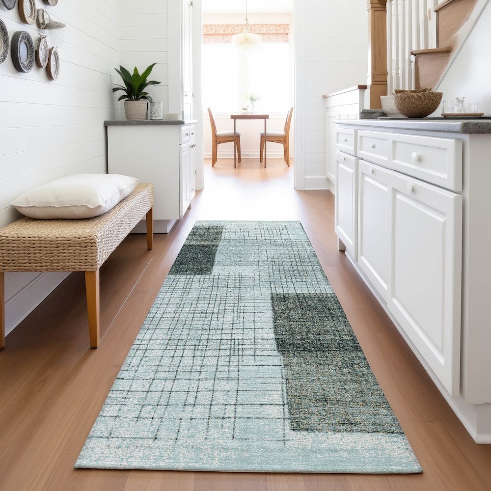 Machine Washable Indoor/Outdoor Chantille ACN2112 Teal 2'3" x 7'6" Runner Rug