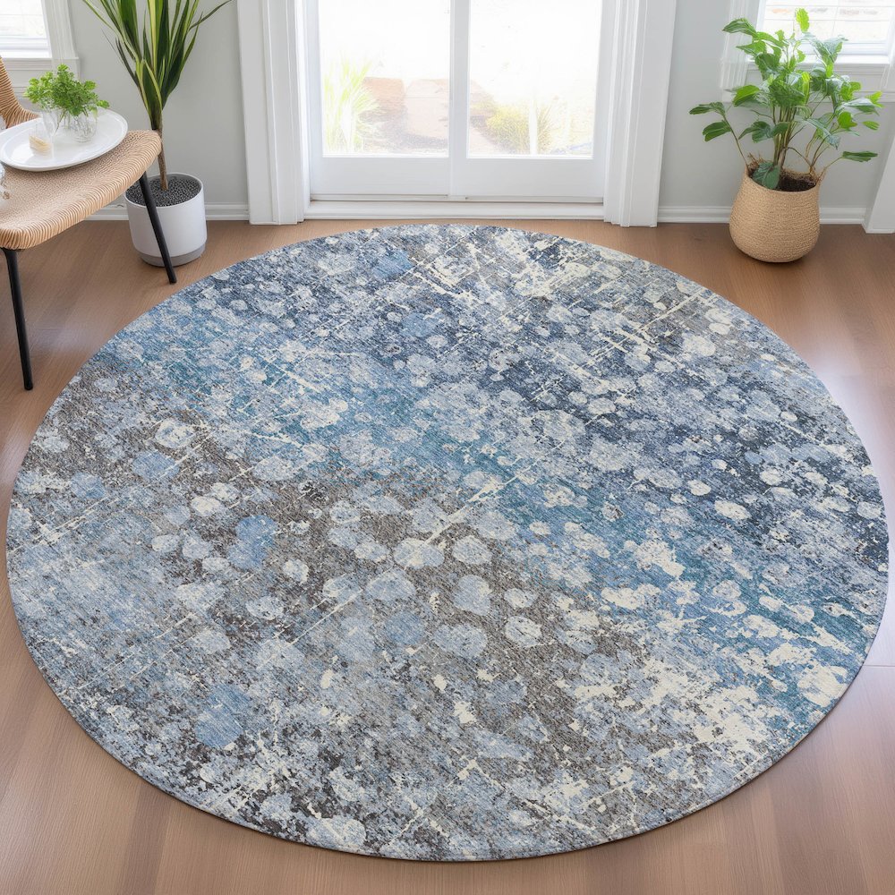 Machine Washable Indoor/Outdoor Chantille ACN2113 Blue 8' x 8' Round Rug