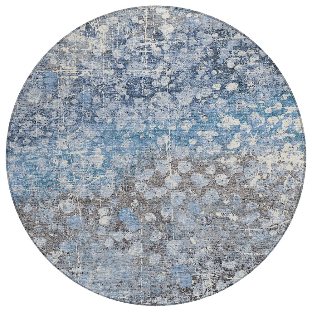 Machine Washable Indoor/Outdoor Chantille ACN2113 Blue 8' x 8' Round Rug