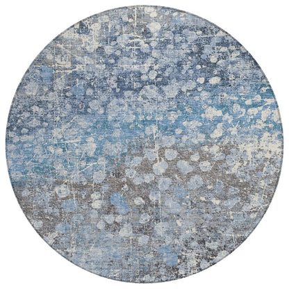 Machine Washable Indoor/Outdoor Chantille ACN2113 Blue 8' x 8' Round Rug
