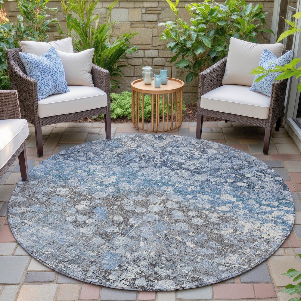 Machine Washable Indoor/Outdoor Chantille ACN2113 Blue 8' x 8' Round Rug