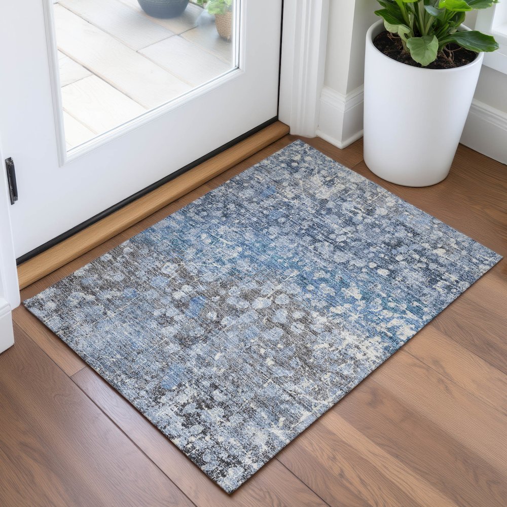 Machine Washable Indoor/Outdoor Chantille ACN2113 Blue 1'8" x 2'6" Rug