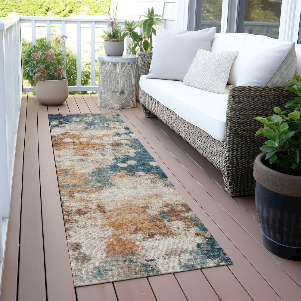 Machine Washable Indoor/Outdoor Chantille ACN2114 Teal 2'3" x 7'6" Runner Rug