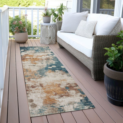 Machine Washable Indoor/Outdoor Chantille ACN2114 Teal 2'3" x 7'6" Runner Rug
