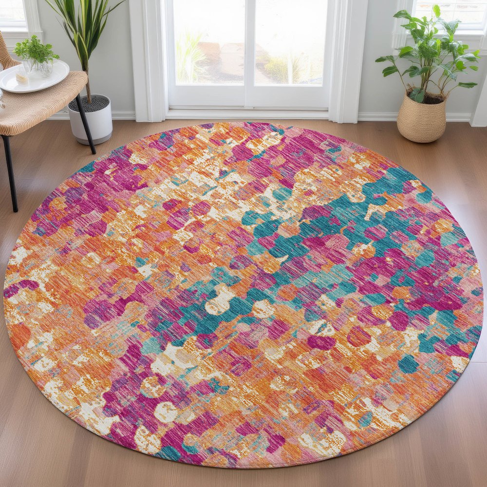 Machine Washable Indoor/Outdoor Chantille ACN2115 Blush 8' x 8' Round Rug