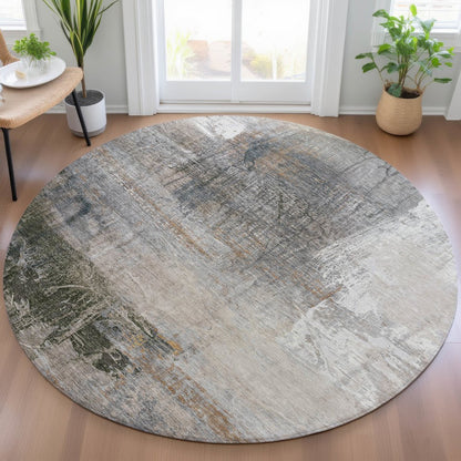 Machine Washable Indoor/Outdoor Chantille ACN2117 Putty 8' x 8' Round Rug
