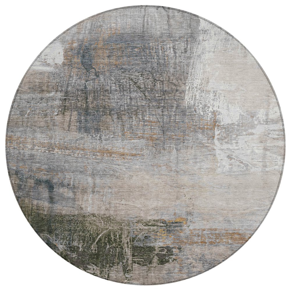 Machine Washable Indoor/Outdoor Chantille ACN2117 Putty 8' x 8' Round Rug