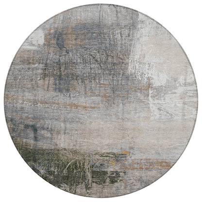 Machine Washable Indoor/Outdoor Chantille ACN2117 Putty 8' x 8' Round Rug