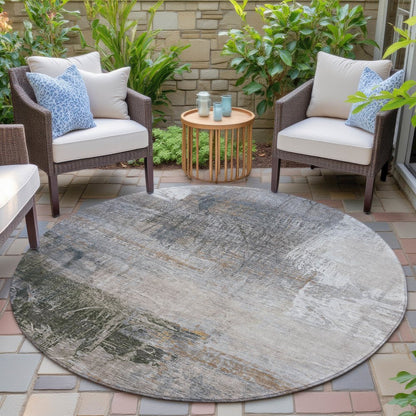 Machine Washable Indoor/Outdoor Chantille ACN2117 Putty 8' x 8' Round Rug