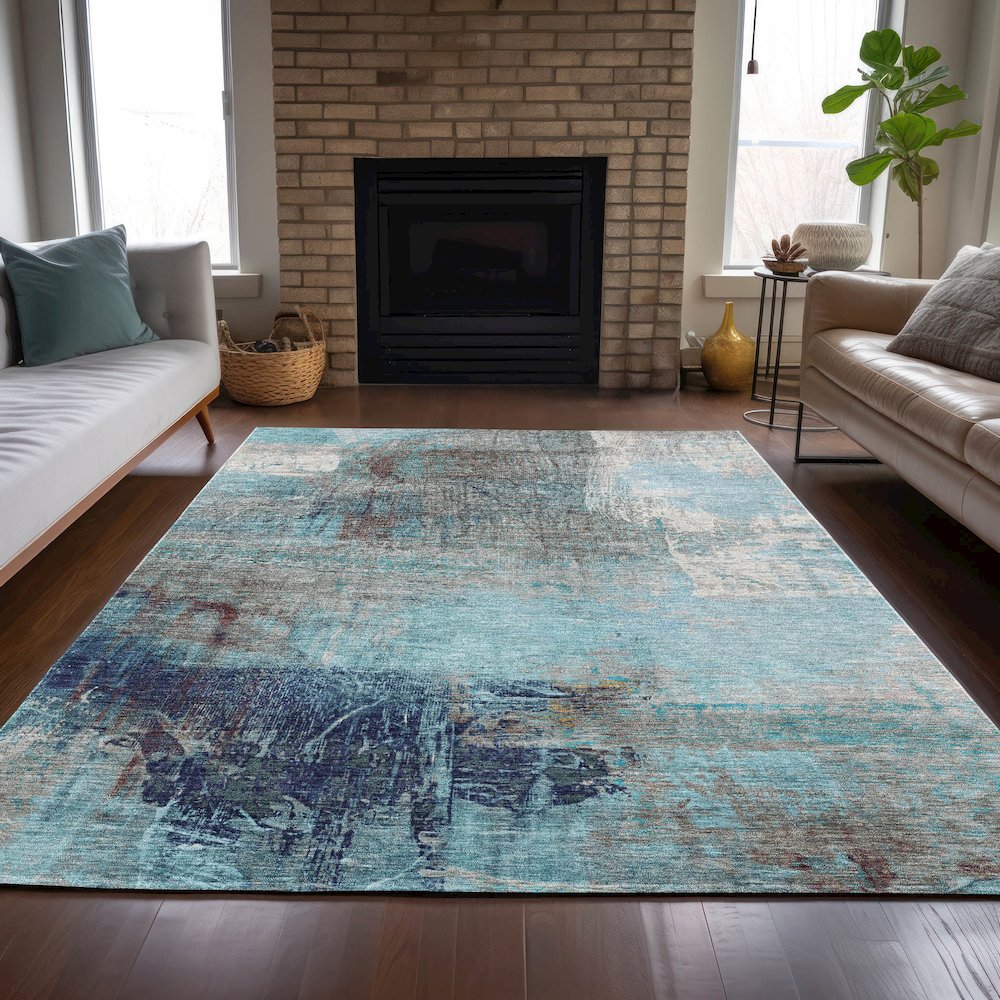 Machine Washable Indoor/Outdoor Chantille ACN2117 Teal 2'6" x 3'10" Rug