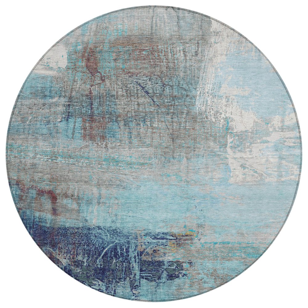Machine Washable Indoor/Outdoor Chantille ACN2117 Teal 8' x 8' Round Rug