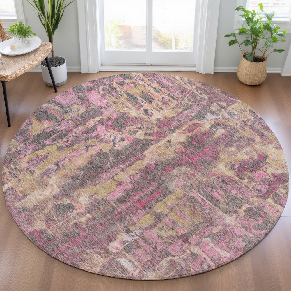 Machine Washable Indoor/Outdoor Chantille ACN2120 Blush 8' x 8' Round Rug