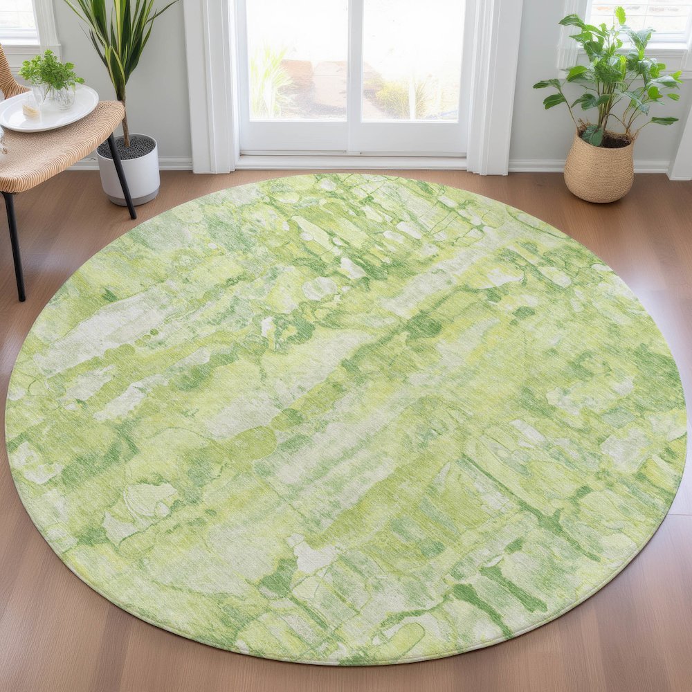 Machine Washable Indoor/Outdoor Chantille ACN2120 Lime 8' x 8' Round Rug