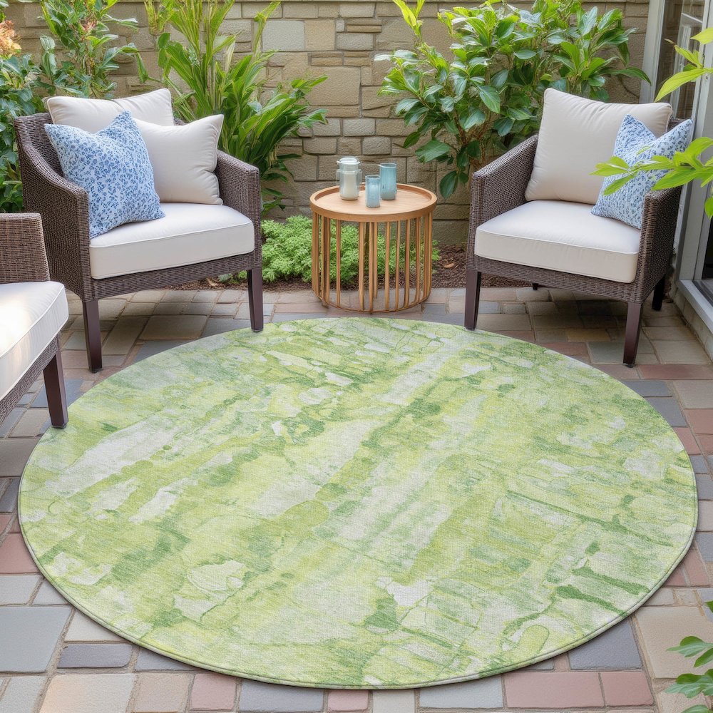 Machine Washable Indoor/Outdoor Chantille ACN2120 Lime 8' x 8' Round Rug