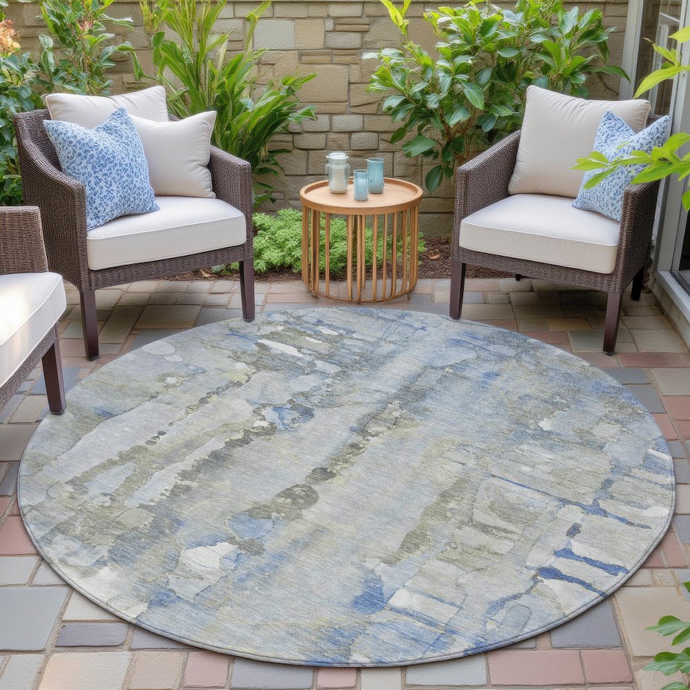 Machine Washable Indoor/Outdoor Chantille ACN2120 Sky 8' x 8' Round Rug