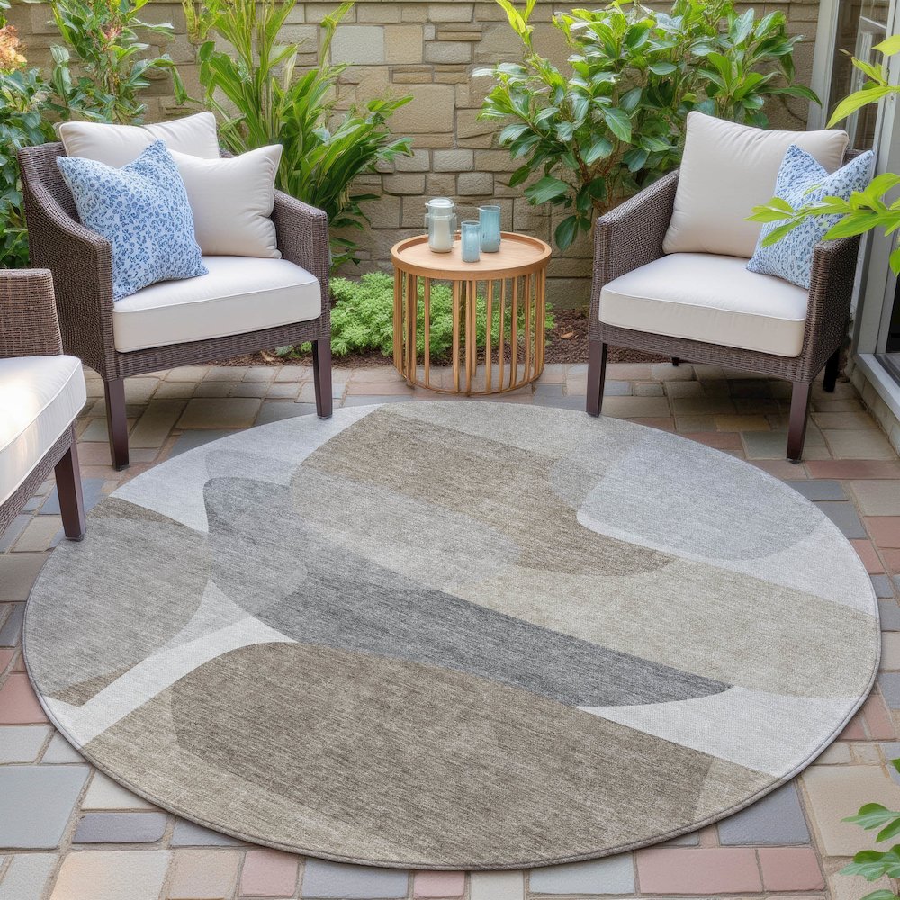 Machine Washable Indoor/Outdoor Chantille ACN2121 Taupe 8' x 8' Round Rug