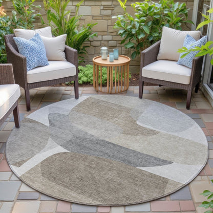 Machine Washable Indoor/Outdoor Chantille ACN2121 Taupe 8' x 8' Round Rug