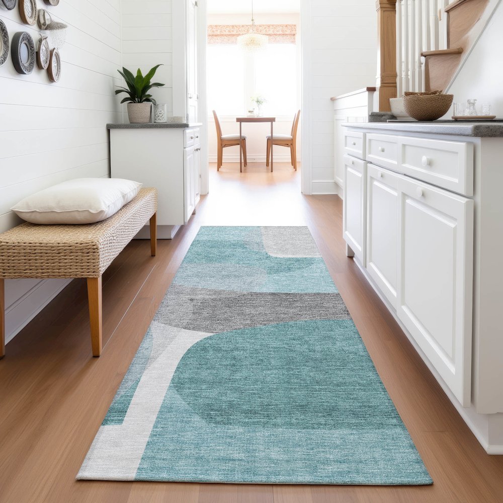 Machine Washable Indoor/Outdoor Chantille ACN2121 Teal 2'3" x 7'6" Runner Rug