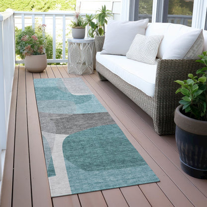 Machine Washable Indoor/Outdoor Chantille ACN2121 Teal 2'3" x 7'6" Runner Rug
