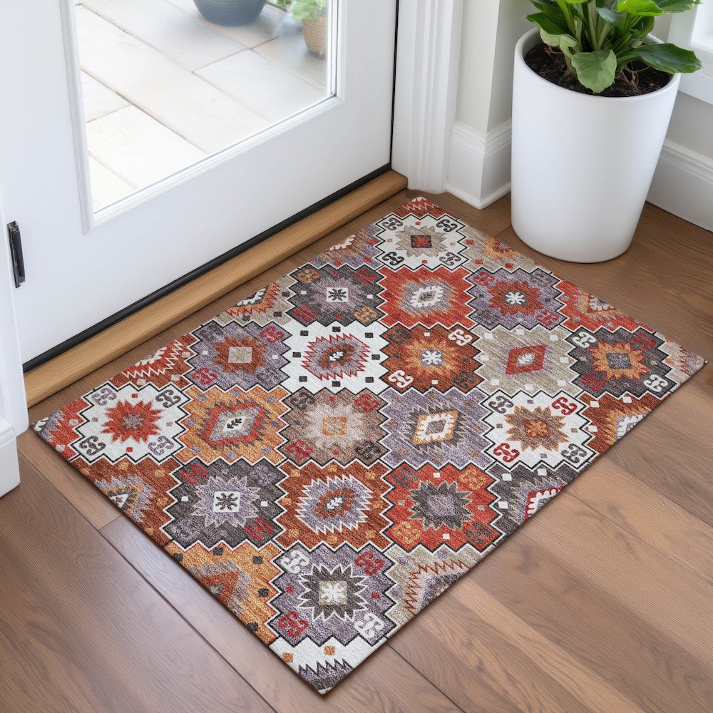 Machine Washable Indoor/Outdoor Chantille ACN2123 Paprika 1'8" x 2'6" Rug