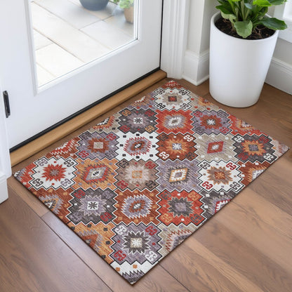 Machine Washable Indoor/Outdoor Chantille ACN2123 Paprika 1'8" x 2'6" Rug