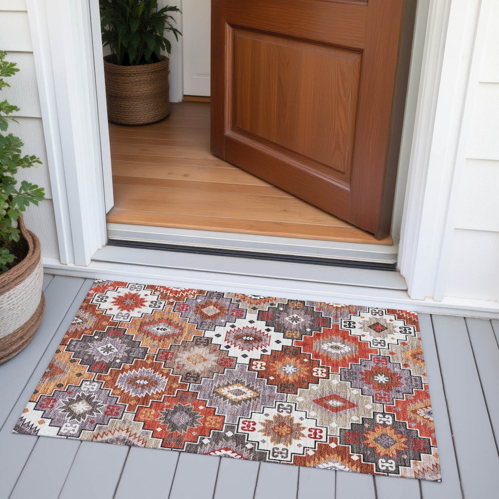 Machine Washable Indoor/Outdoor Chantille ACN2123 Paprika 1'8" x 2'6" Rug