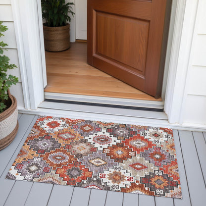 Machine Washable Indoor/Outdoor Chantille ACN2123 Paprika 1'8" x 2'6" Rug